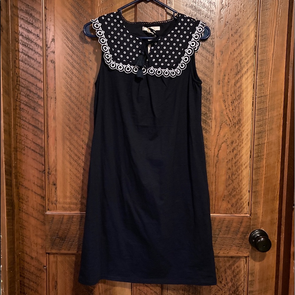 Boden Nella Embroidered Dress Sleeveless Eyelet Shift Navy Tassels NWT Size 4R